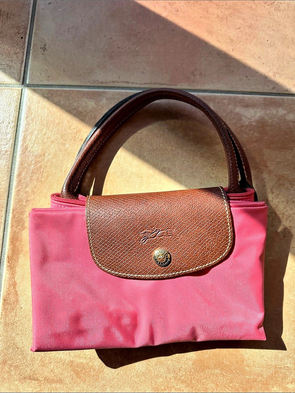 Longchamp Le Pliage Original Travel Bag Tote in Pink & Brown